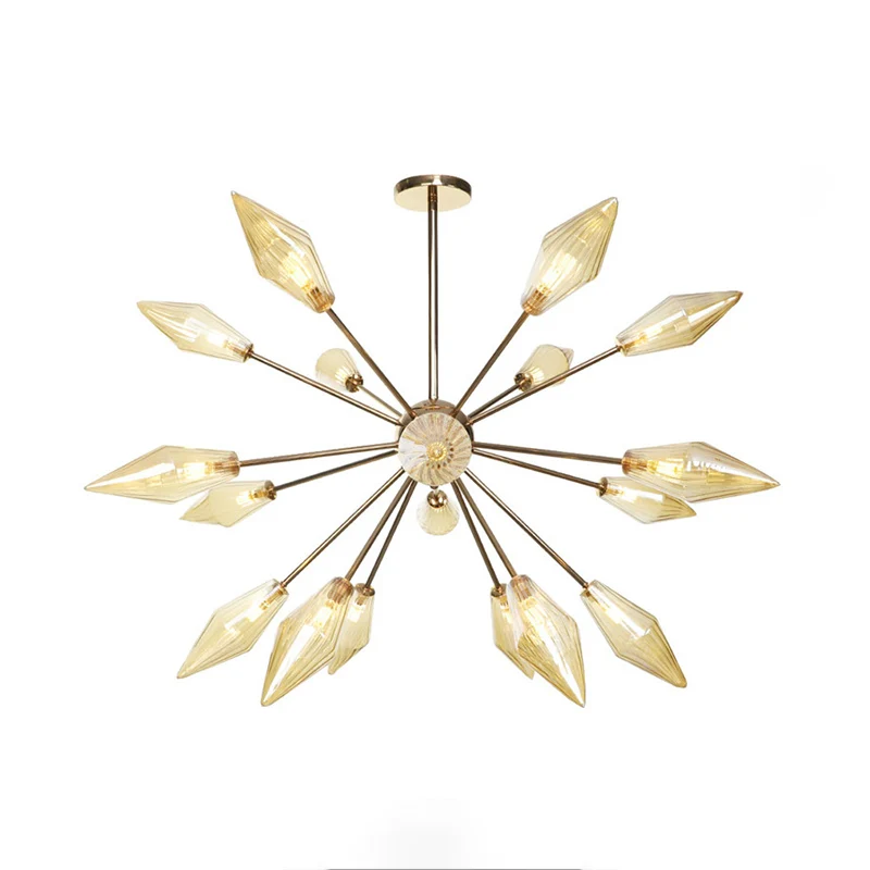 Diamantvorm Indoor Hangende Kroonluchter Zwak Amber/Helder Glas 9/12/15-Head Industriële Stijlvolle Plafondlamp Armatuur