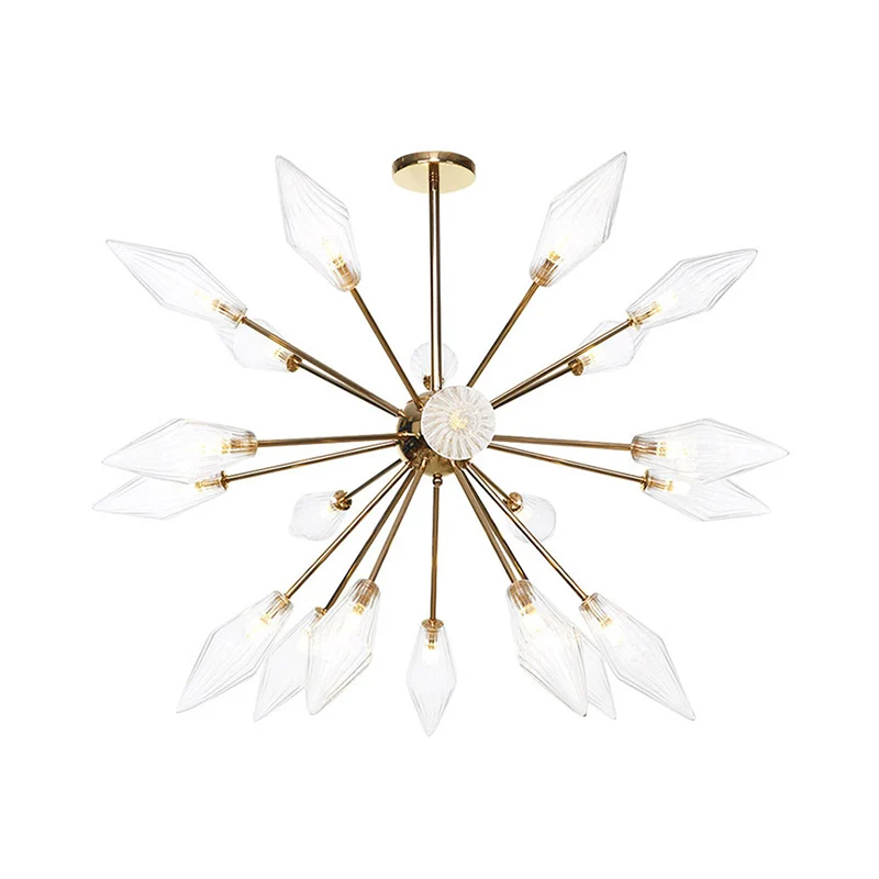 Diamantvorm Indoor Hangende Kroonluchter Zwak Amber/Helder Glas 9/12/15-Head Industriële Stijlvolle Plafondlamp Armatuur