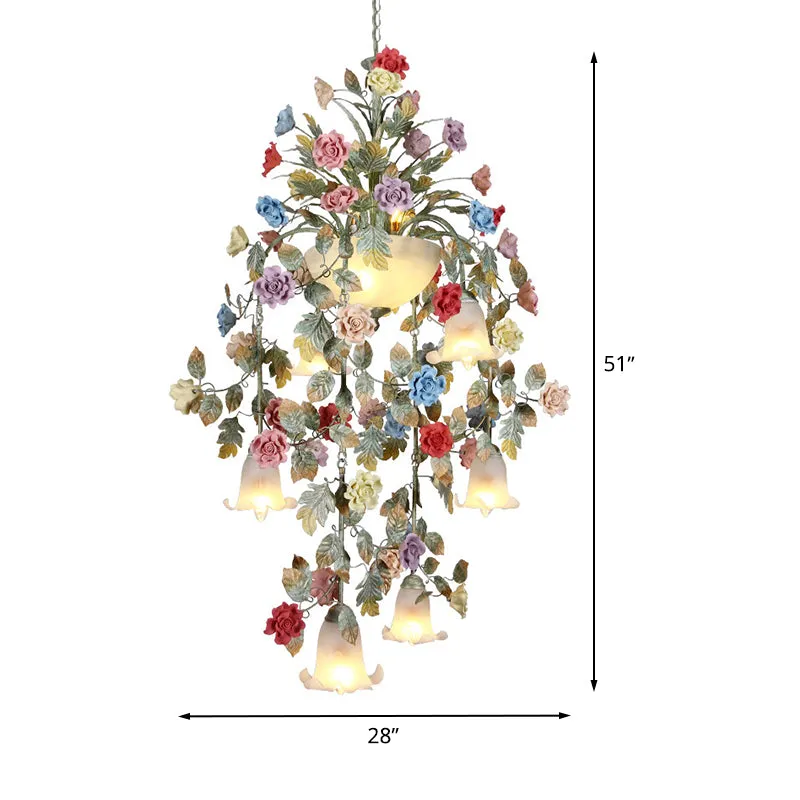 Dimbare Spot Metalen groene kroonluchter verlichtingsarmatuur Rose 7/10 lampen Koreaanse tuin LED hangende plafondlamp voo...