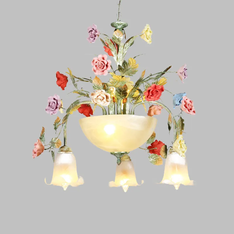Dimbare Spot Metalen groene kroonluchter verlichtingsarmatuur Rose 7/10 lampen Koreaanse tuin LED hangende plafondlamp voo...