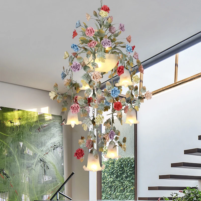 Dimbare Spot Metalen groene kroonluchter verlichtingsarmatuur Rose 7/10 lampen Koreaanse tuin LED hangende plafondlamp voo...