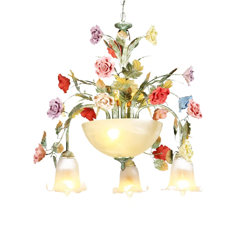Dimbare Spot Metalen groene kroonluchter verlichtingsarmatuur Rose 7/10 lampen Koreaanse tuin LED hangende plafondlamp voo...