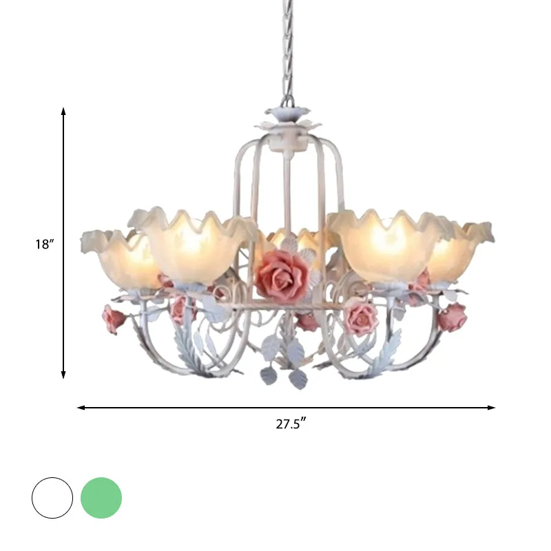 Dimbare Spot Opaalglas wit/groen plafondlamp zwanenhalsarm 5/7 lampen Koreaanse bloemhangende kroonluchter voor slaapkamer