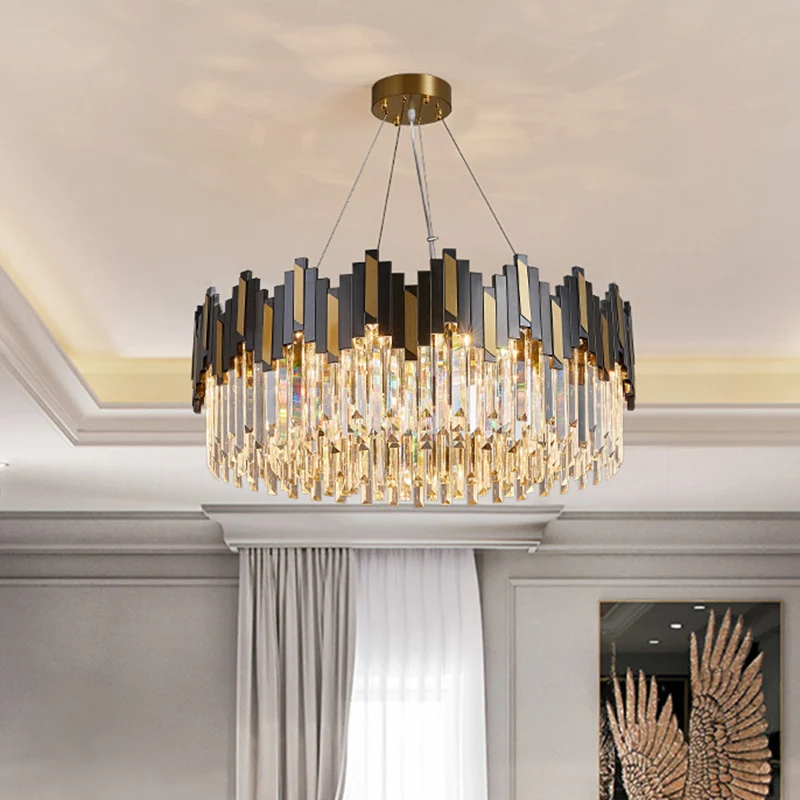 Dimbare Spot Ring woonkamer kroonluchter licht schitterend kristal eenvoud hanglamp goud-zwart