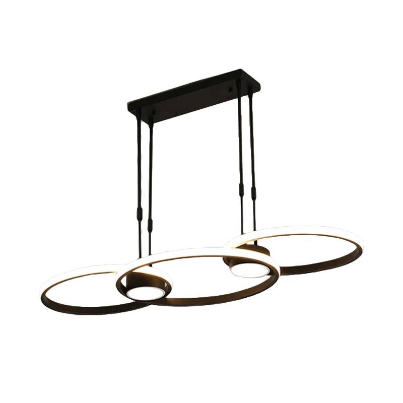 Dimbare Spot Zwart/goud afgewerkte 3/4-ring kroonluchterhanger, moderne, stijlvolle LED-metalen hangende plafondlamp