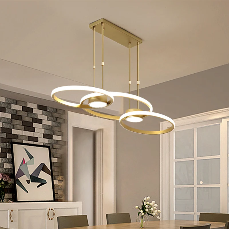 Dimbare Spot Zwart/goud afgewerkte 3/4-ring kroonluchterhanger, moderne, stijlvolle LED-metalen hangende plafondlamp