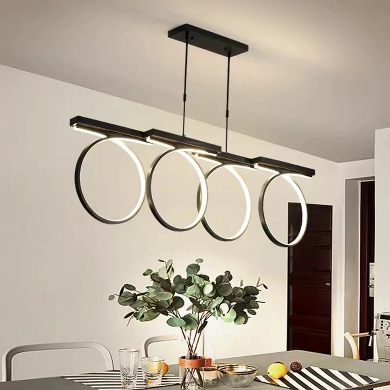 Dimbare Spot Zwart/goud afgewerkte 3/4-ring kroonluchterhanger, moderne, stijlvolle LED-metalen hangende plafondlamp