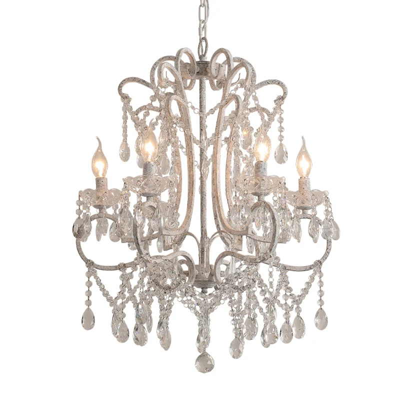Dimmbare Antieke kandelaar plafondverlichting metalen kroonluchter lichtarmatuur met kristallen kralendecor wit