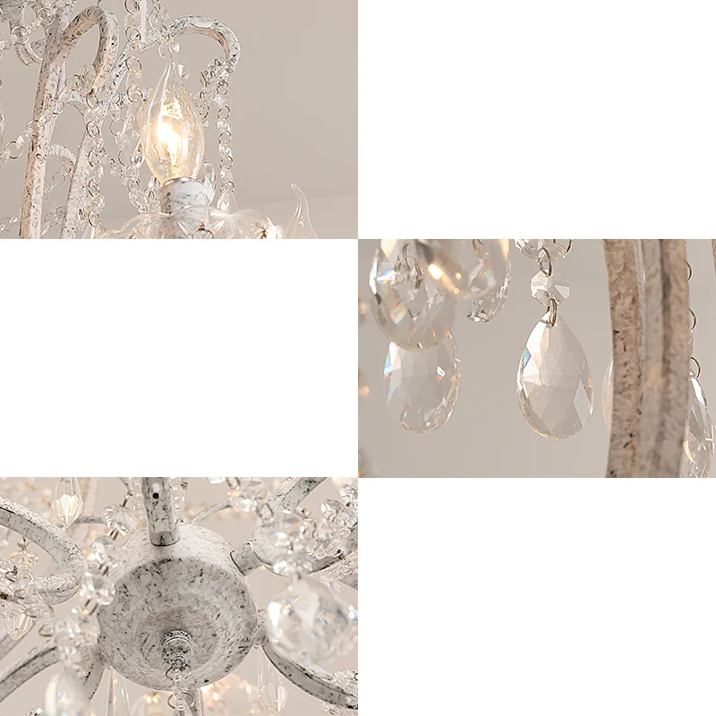 Dimmbare Antieke kandelaar plafondverlichting metalen kroonluchter lichtarmatuur met kristallen kralendecor wit