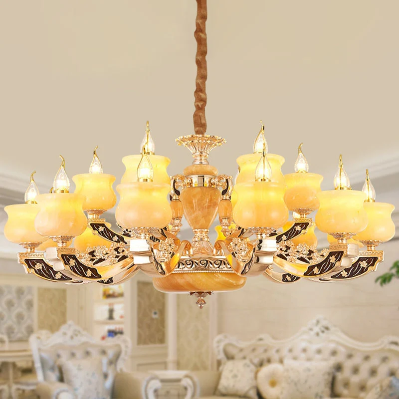 Dimmbare Jar Jade Kroonluchter Lichtarmatuur Traditionele stijl Woonkamer Hanglamp geel