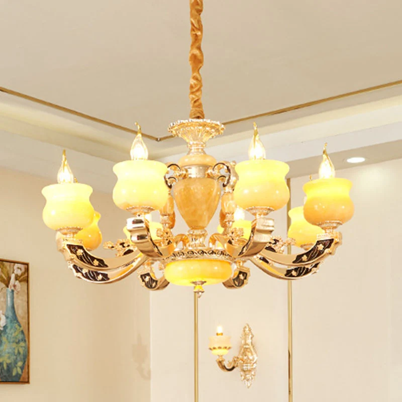 Dimmbare Jar Jade Kroonluchter Lichtarmatuur Traditionele stijl Woonkamer Hanglamp geel