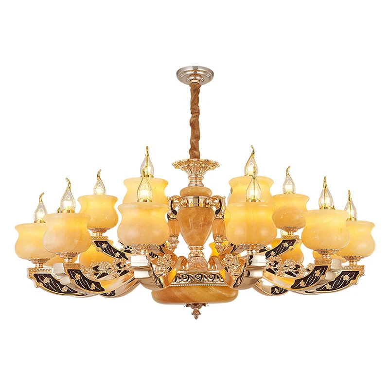 Dimmbare Jar Jade Kroonluchter Lichtarmatuur Traditionele stijl Woonkamer Hanglamp geel