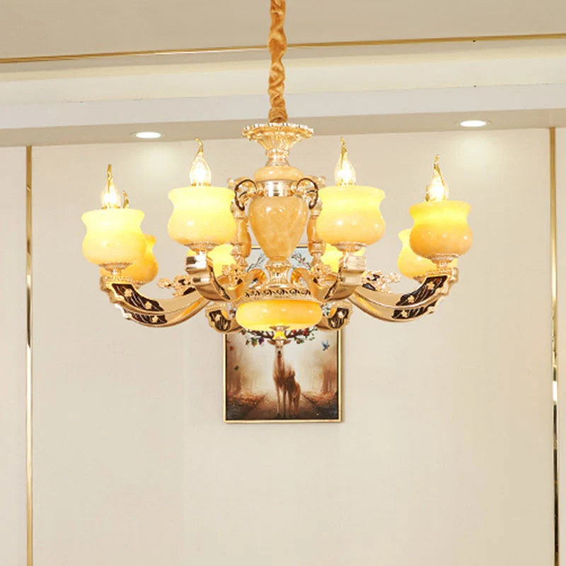 Dimmbare Jar Jade Kroonluchter Lichtarmatuur Traditionele stijl Woonkamer Hanglamp geel