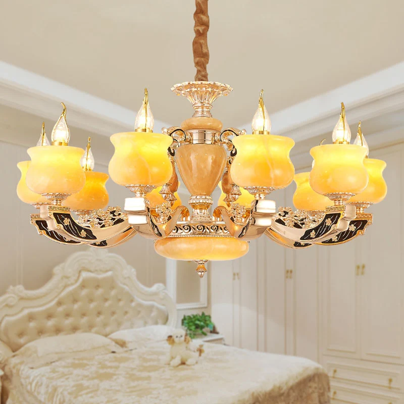 Dimmbare Jar Jade Kroonluchter Lichtarmatuur Traditionele stijl Woonkamer Hanglamp geel