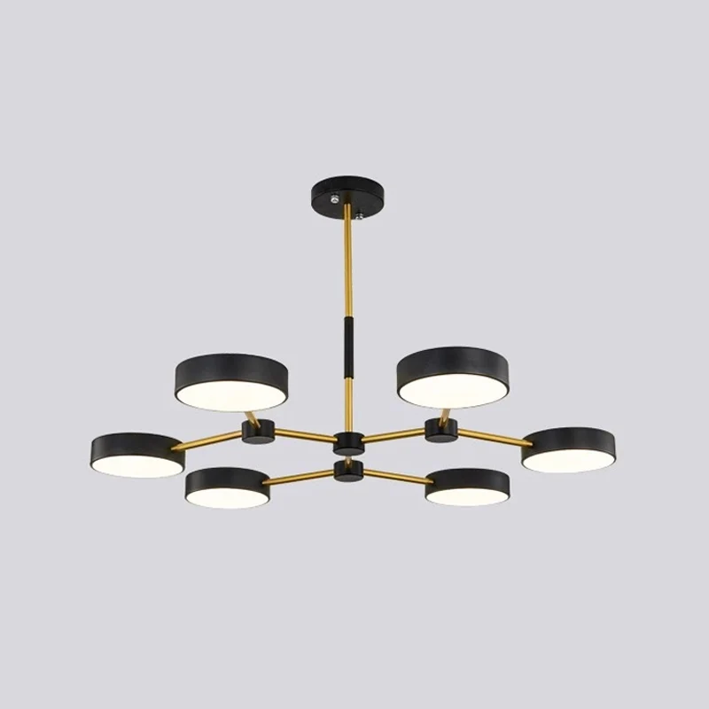 Drum hangende kroonluchter contemporain metallic 6-lichts zwart/witte afwerking tak hangende plafondlamp