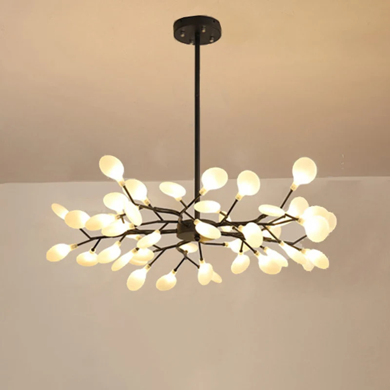Eenvoud Vertakte Firefly Kroonluchter Helder Acryl Woonkamer LED Hanglamp Zwarte Afwerking