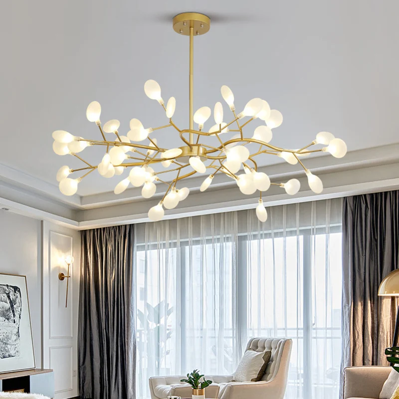 Eenvoud Vertakte Firefly Kroonluchter Helder Acryl Woonkamer LED Hanglamp Zwarte Afwerking