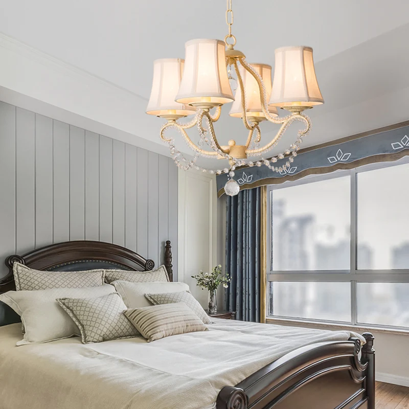 Empire Shade Slaapkamer Hanglamp Klassiek Kristal Kralen 4 Hoofden Beige Kroonluchter Verlichting met Schaduw / met Schadu...