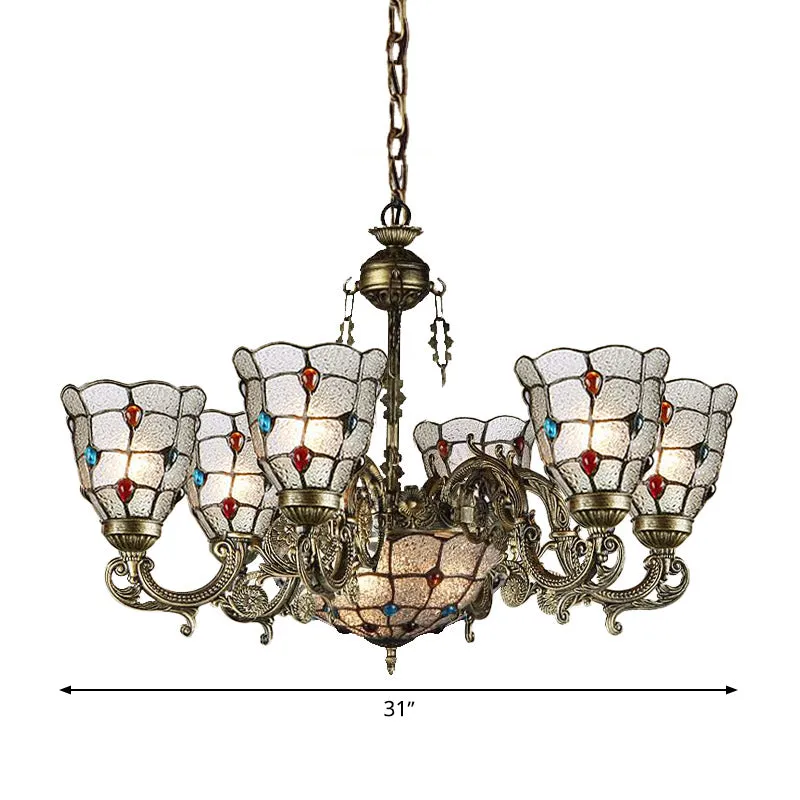 Frosted Glazen Scrolling Arm Hangende Kroonluchter Tiffany Style 9/12 Lichten Bronzen Hanglamp Kit voor Woonkamer