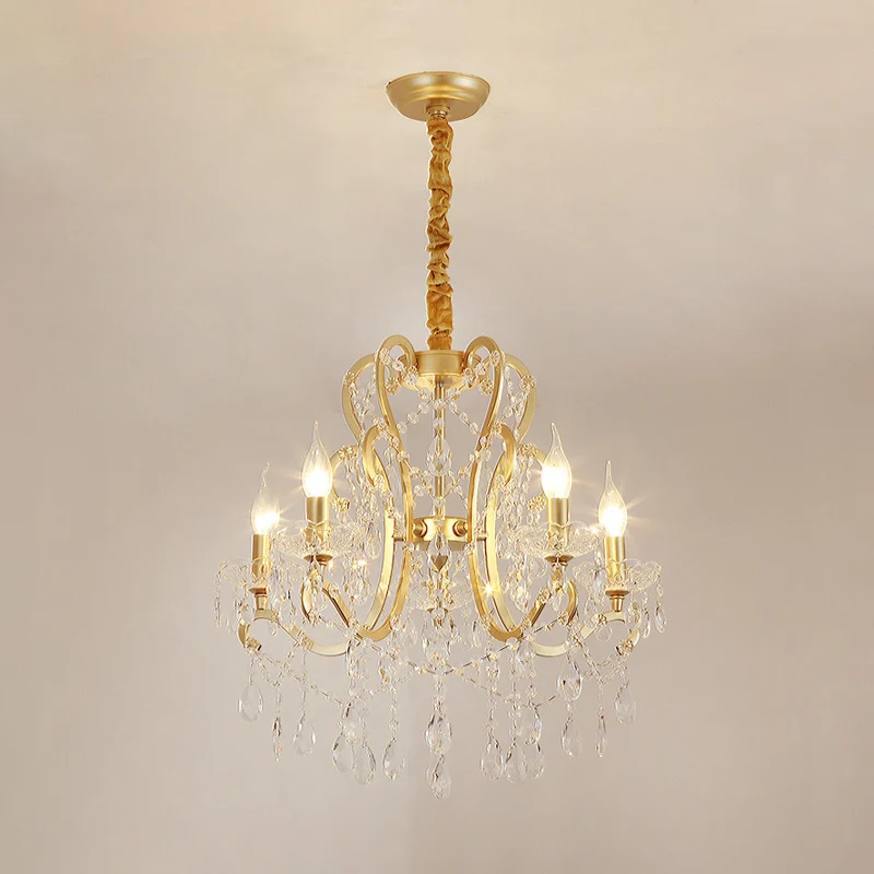 Goud/wit metalen hangende kroonluchterlamp Ouderwets geometrische 4/5/6 koppen verlichtingsarmatuur met kristallen kraalde...
