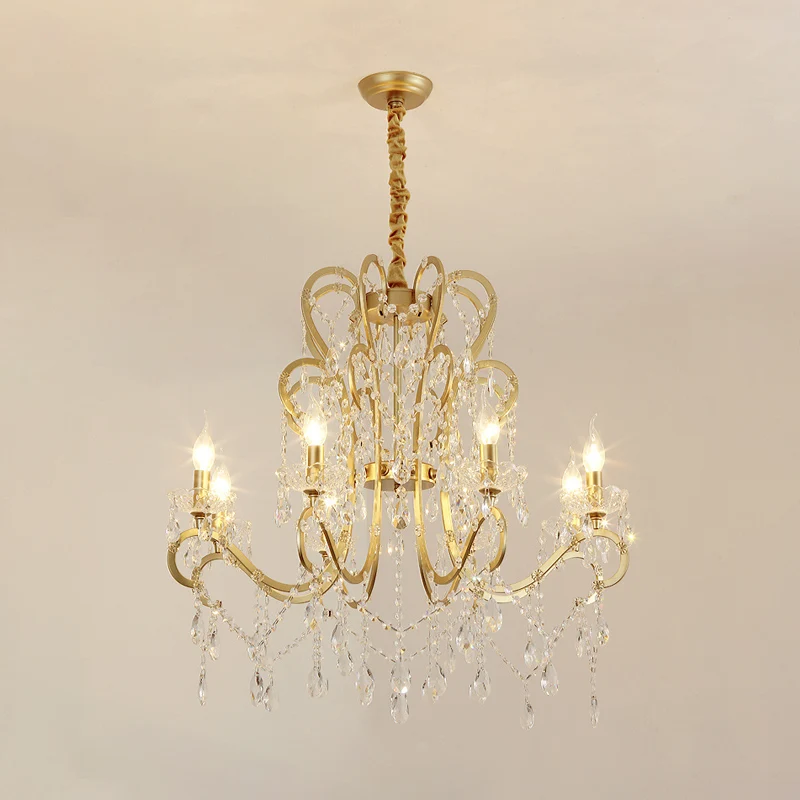 Goud/wit metalen hangende kroonluchterlamp Ouderwets geometrische 4/5/6 koppen verlichtingsarmatuur met kristallen kraalde...