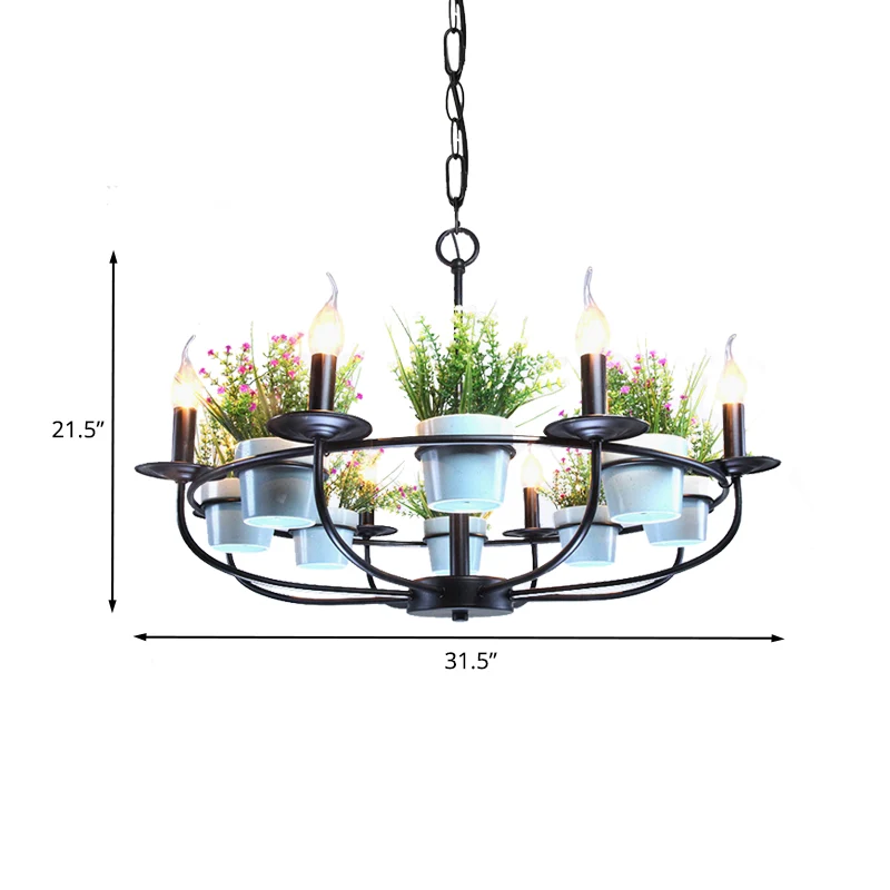Industriële Stijl Kandelaar Woonkamer Kroonluchter Industrieel Ijzer 6/8 Koppen Zwarte Hanglamp met Potplantendecor