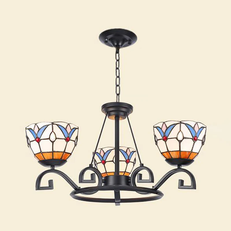 Industriële Stijl Tiffany Gem/Parel/Magnolia Kroonluchter Zwak 3/6/8 Lichten Matglas Ophanging Verlichtingsarmatuur Zwart,...