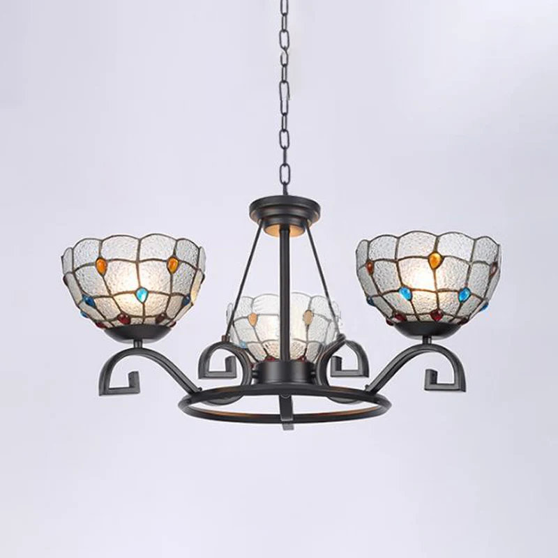 Industriële Stijl Tiffany Gem/Parel/Magnolia Kroonluchter Zwak 3/6/8 Lichten Matglas Ophanging Verlichtingsarmatuur Zwart,...