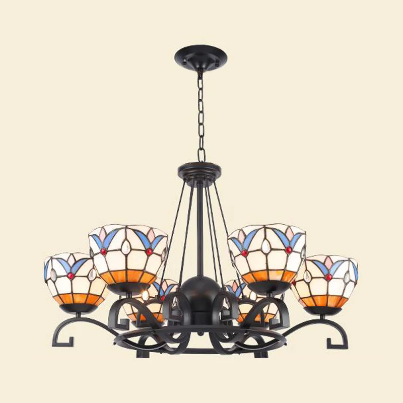 Industriële Stijl Tiffany Gem/Parel/Magnolia Kroonluchter Zwak 3/6/8 Lichten Matglas Ophanging Verlichtingsarmatuur Zwart,...