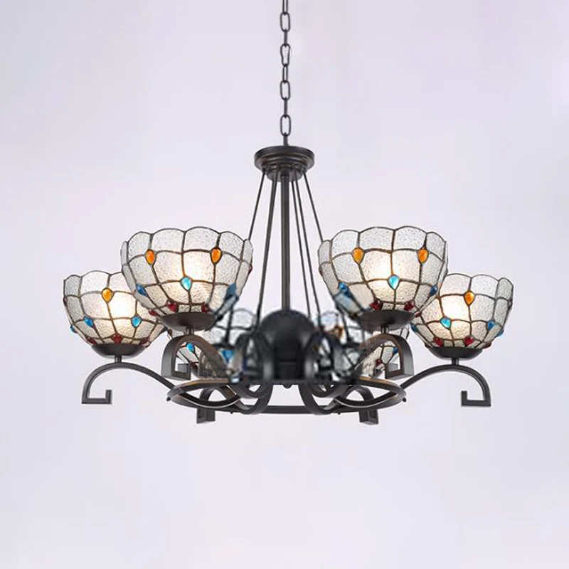 Industriële Stijl Tiffany Gem/Parel/Magnolia Kroonluchter Zwak 3/6/8 Lichten Matglas Ophanging Verlichtingsarmatuur Zwart,...
