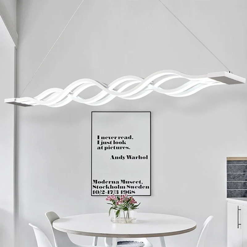 Iron Surge Design lineaire kroonluchter minimale witte LED-hanglamp warm/wit zwak boven tafel