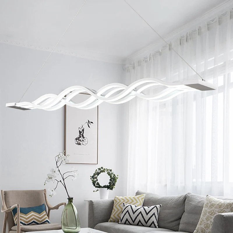 Iron Surge Design lineaire kroonluchter minimale witte LED-hanglamp warm/wit zwak boven tafel