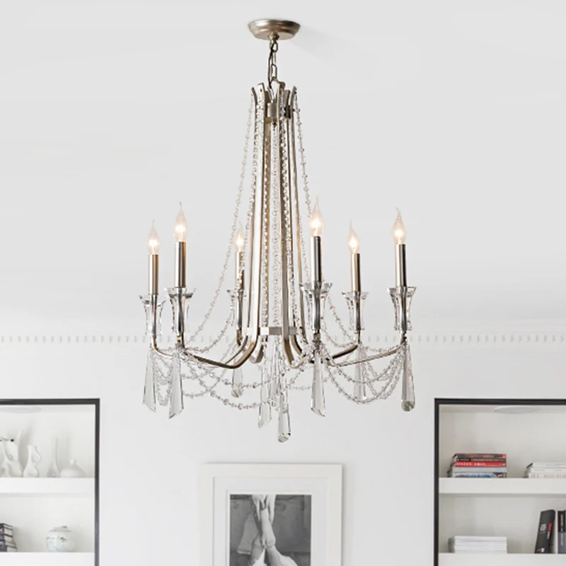 Kandelaar Kroonluchter Rustieke metalen hanglamp met nikkelafwerking en kristallen decoratie | 3000K | 2000 lm