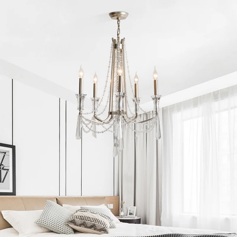 Kandelaar Kroonluchter Rustieke metalen hanglamp met nikkelafwerking en kristallen decoratie | 3000K | 2000 lm