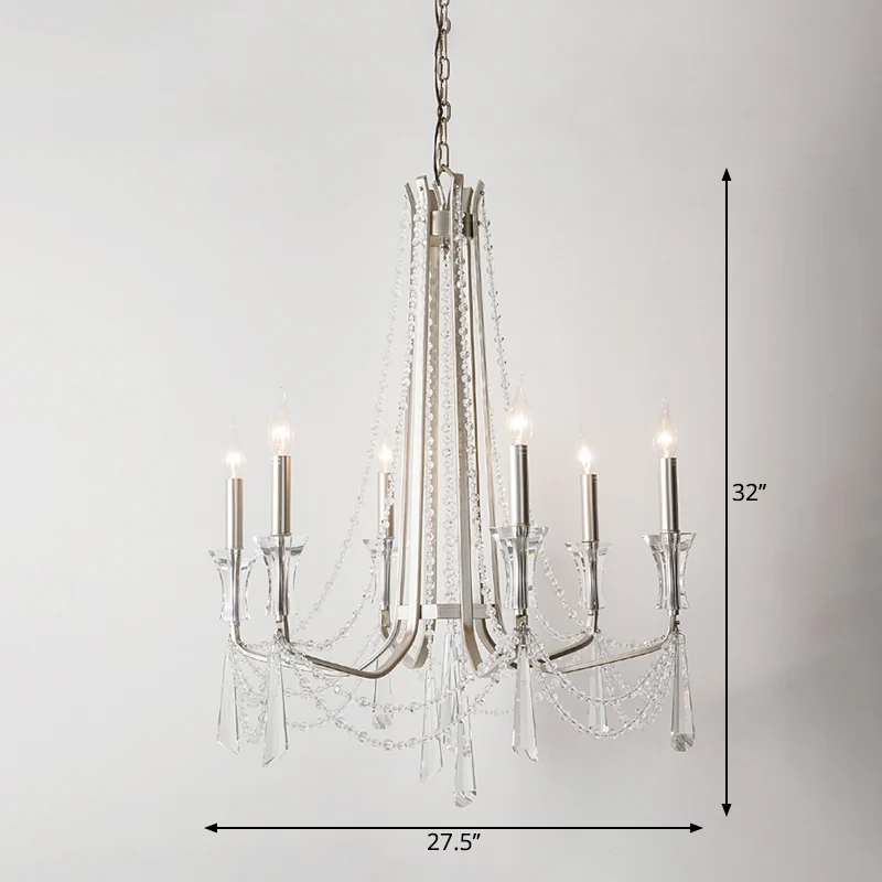 Kandelaar Kroonluchter Rustieke metalen hanglamp met nikkelafwerking en kristallen decoratie | 3000K | 2000 lm