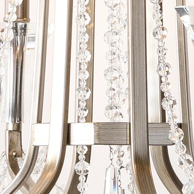 Kandelaar Kroonluchter Rustieke metalen hanglamp met nikkelafwerking en kristallen decoratie | 3000K | 2000 lm