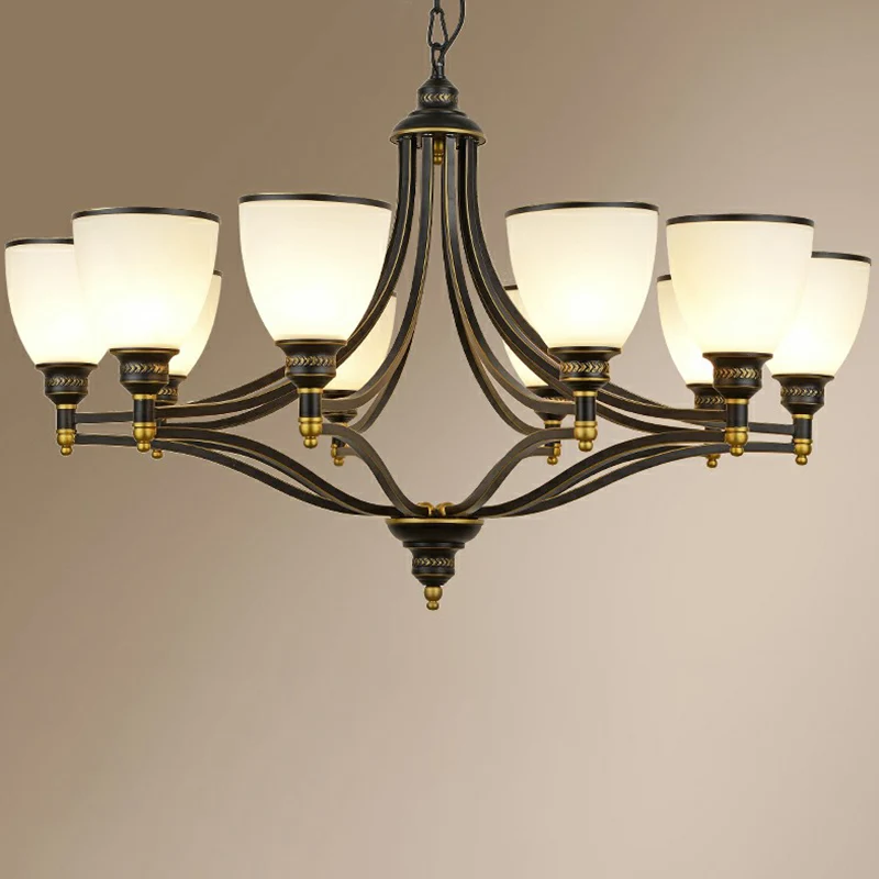 Klokvormige kroonluchter licht antiek zwart opaline glazen ophangverlichting voor de woonkamer