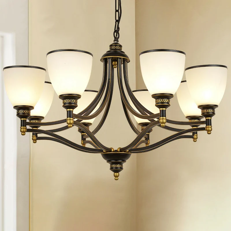 Klokvormige kroonluchter licht antiek zwart opaline glazen ophangverlichting voor de woonkamer