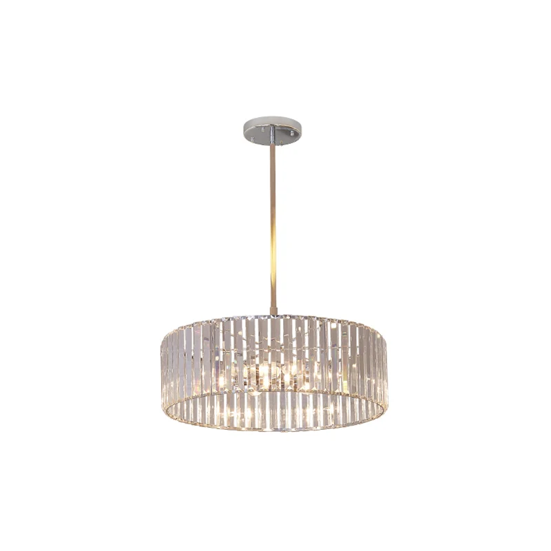Kristal Schaduwrijke Ronde Hanglamp Armatuur 19.5 "/23.5" Brede Eenvoud 5/6 Lichten Verchroomd Kroonluchter Lamp