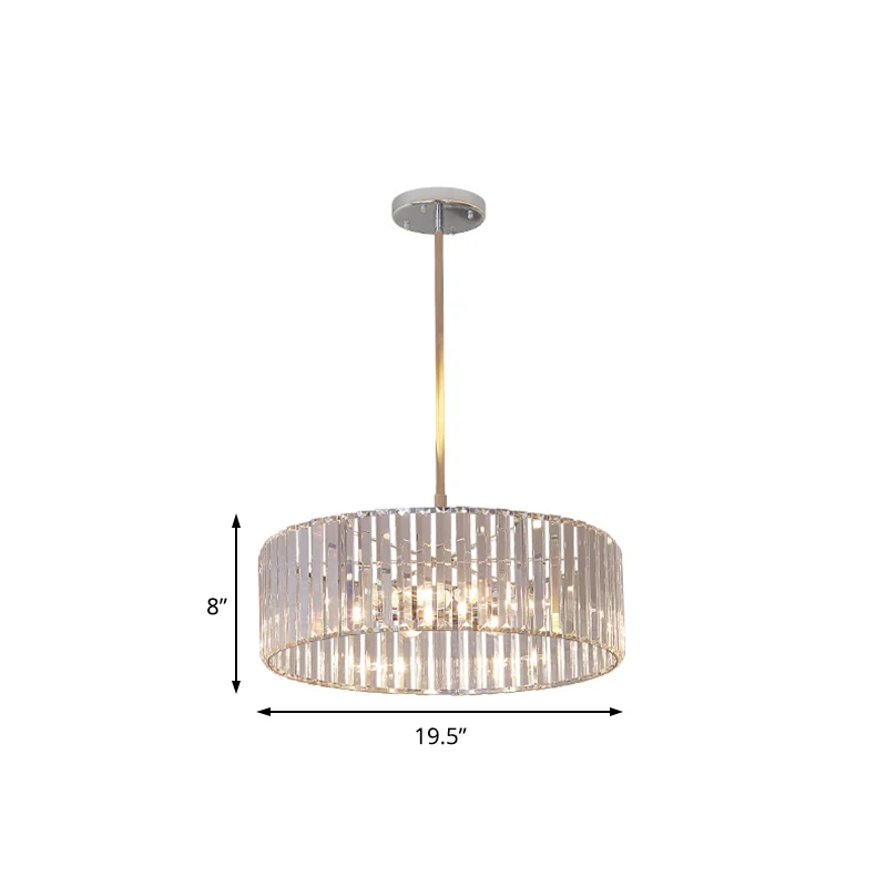 Kristal Schaduwrijke Ronde Hanglamp Armatuur 19.5 "/23.5" Brede Eenvoud 5/6 Lichten Verchroomd Kroonluchter Lamp