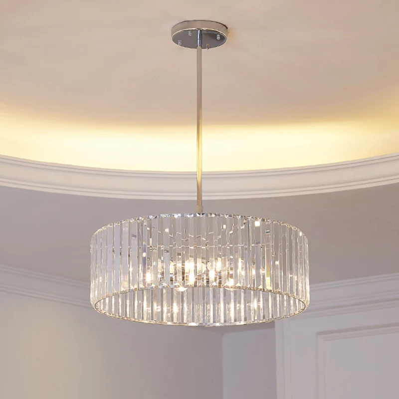 Kristal Schaduwrijke Ronde Hanglamp Armatuur 19.5 "/23.5" Brede Eenvoud 5/6 Lichten Verchroomd Kroonluchter Lamp