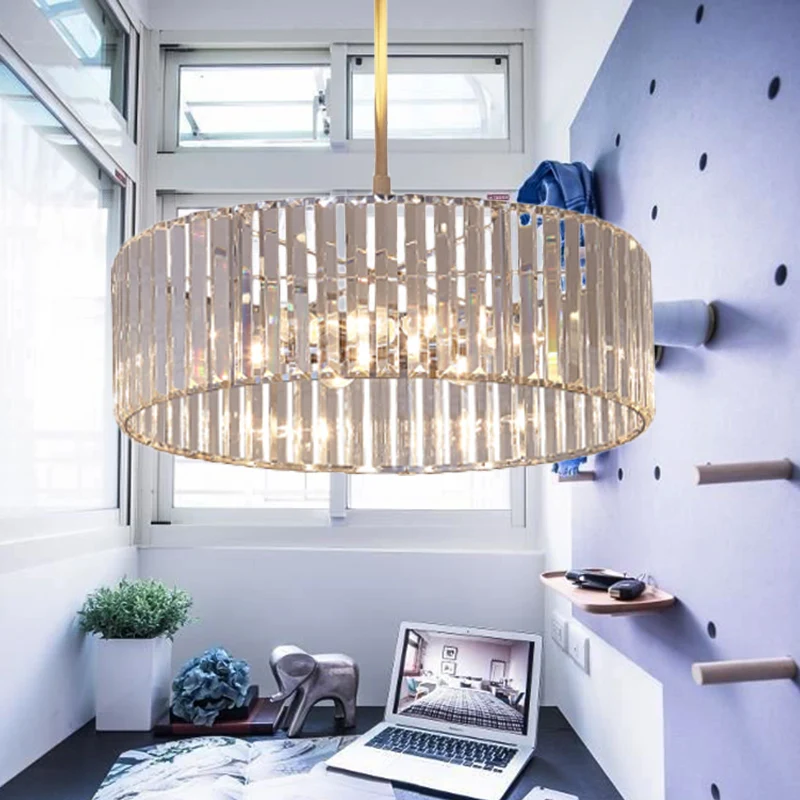 Kristal Schaduwrijke Ronde Hanglamp Armatuur 19.5 "/23.5" Brede Eenvoud 5/6 Lichten Verchroomd Kroonluchter Lamp
