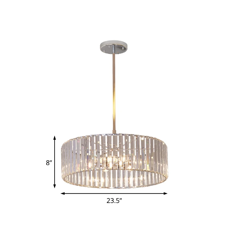 Kristal Schaduwrijke Ronde Hanglamp Armatuur 19.5 "/23.5" Brede Eenvoud 5/6 Lichten Verchroomd Kroonluchter Lamp