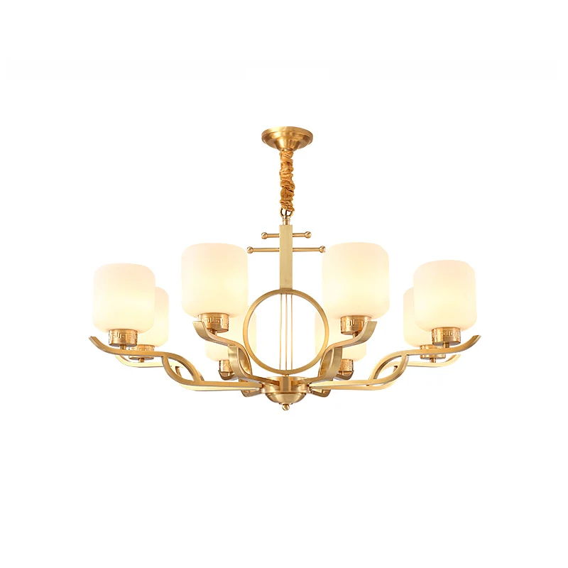 Kroonluchterlamp Traditionele woonkamerhanglamp met cilindermelkglazen kap messing met Lange Kabel