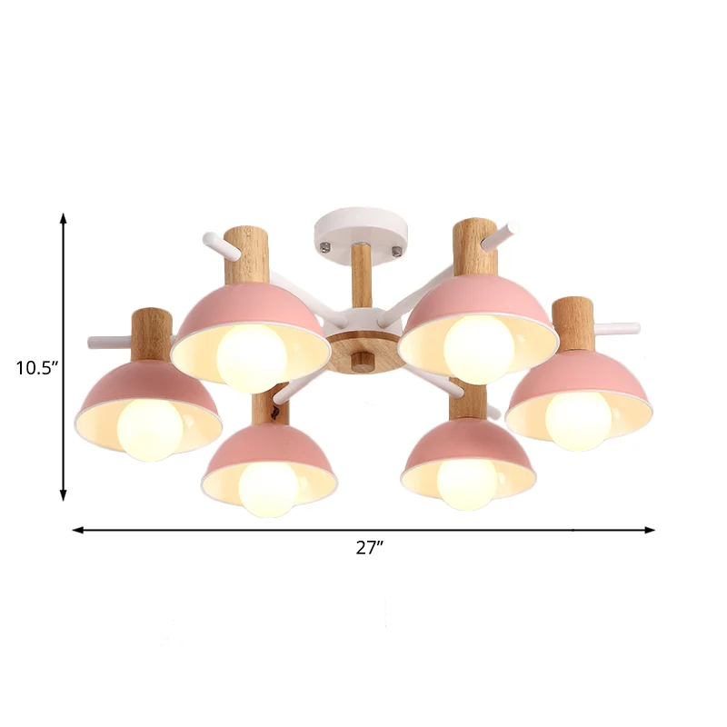 Moderne Plafond Roze/groene koepelkroonluchterverlichting met radiaal ontwerp modernistisch 6-lichts rubberen led-hanglamp...