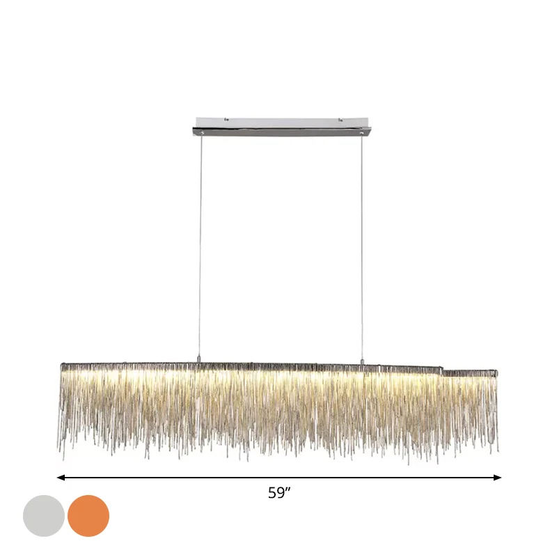 Modernistische LED-plafondkroonluchter Lineaire druppelhanger met aluminium kap voor woonkamer Chroom Afwerking