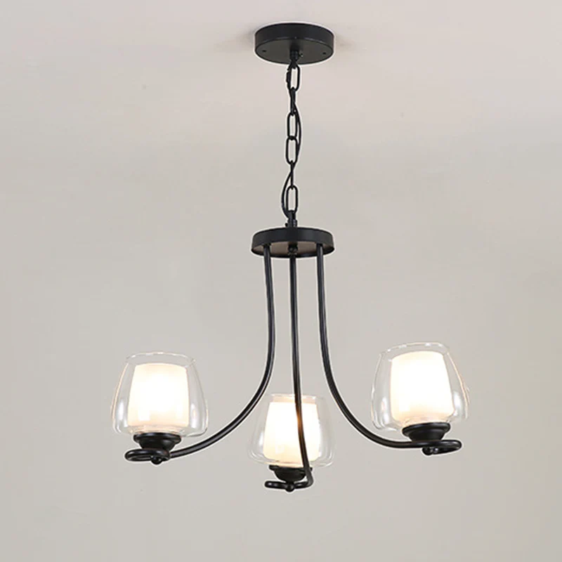 Plafondlamp Spoetnik, dubbellaags glas, traditionele eetkamerkroonluchter, 3/6 lampen, zwart voor Keuken
