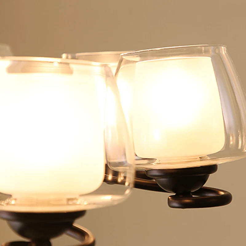 Plafondlamp Spoetnik, dubbellaags glas, traditionele eetkamerkroonluchter, 3/6 lampen, zwart voor Keuken