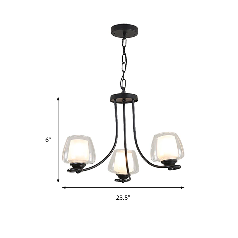Plafondlamp Spoetnik, dubbellaags glas, traditionele eetkamerkroonluchter, 3/6 lampen, zwart voor Keuken