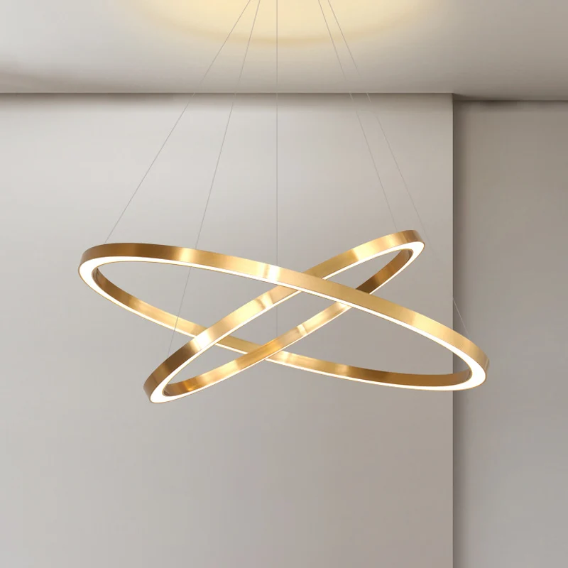 Postmoderne LED-hanglamp, gepolijst messing, 2/3/4 gelaagde ronde kroonluchter met acrylkap - 60cm Diameter